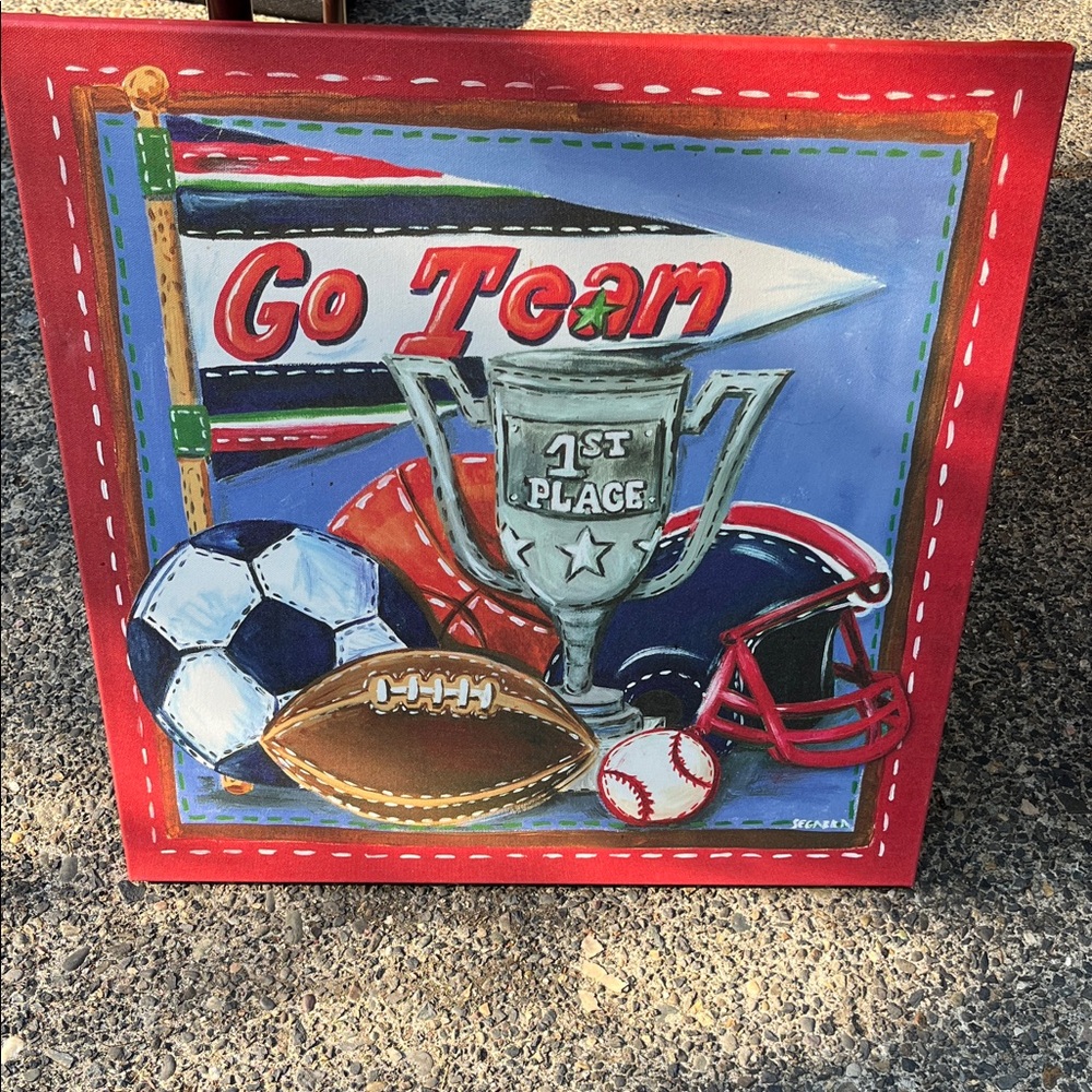 Sports Themed Wall Art with Trophy and Balls